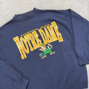 Vintage Notre Dame Fighting Irish Sweatshirt Men XL Navy Savvy Football NCAA USA